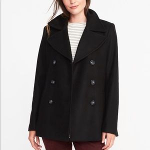Black Wool Blend Pea Coat